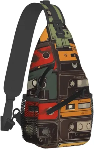 Small Sling Bag Sling Backpack for Women Men Chest Bag Vintage tape Crossbody Shoulder Bag Hiking Daypack
