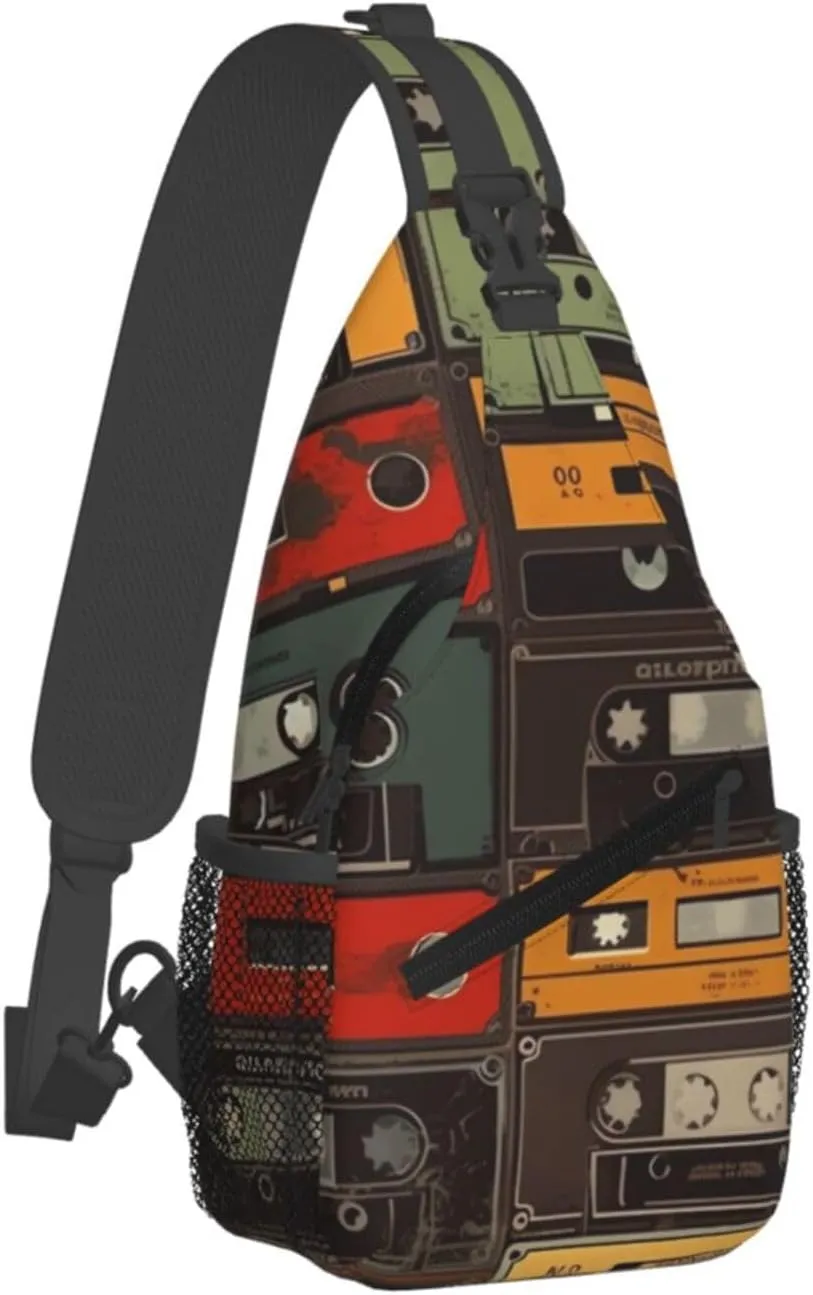 Small Sling Bag Sling Backpack for Women Men Chest Bag Vintage tape Crossbody Shoulder Bag Hiking Daypack