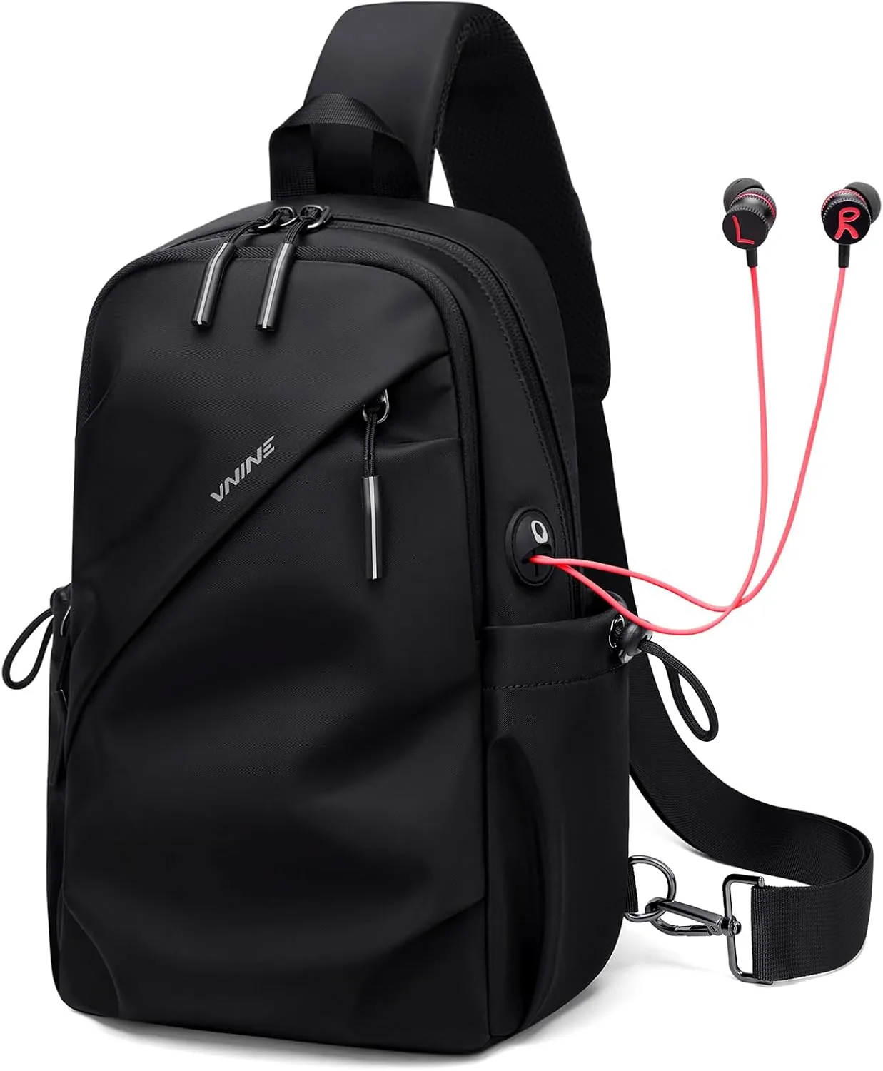 Small Sling Crossbody Backpack Shoulder Bag for Men Women, Lightweight One Strap Back Pack Sling Bag Backpack for Hiking Walking Biking Travel Cycling with Headphone Port