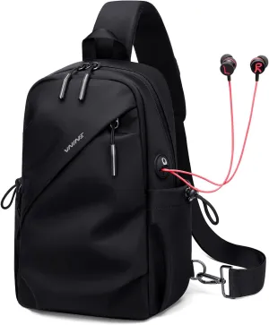 Small Sling Crossbody Backpack Shoulder Bag for Men Women, Lightweight One Strap Back Pack Sling Bag Backpack for Hiking Walking Biking Travel Cycling with Headphone Port