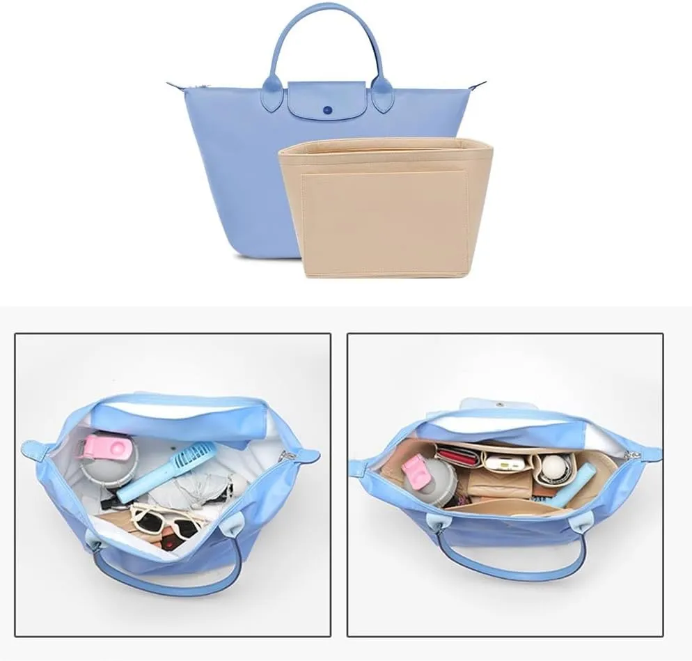 SMART DK Purse Organizer Insert for Longchamp Le Pliage Handbag Insert (Beige (zipper), Large)
