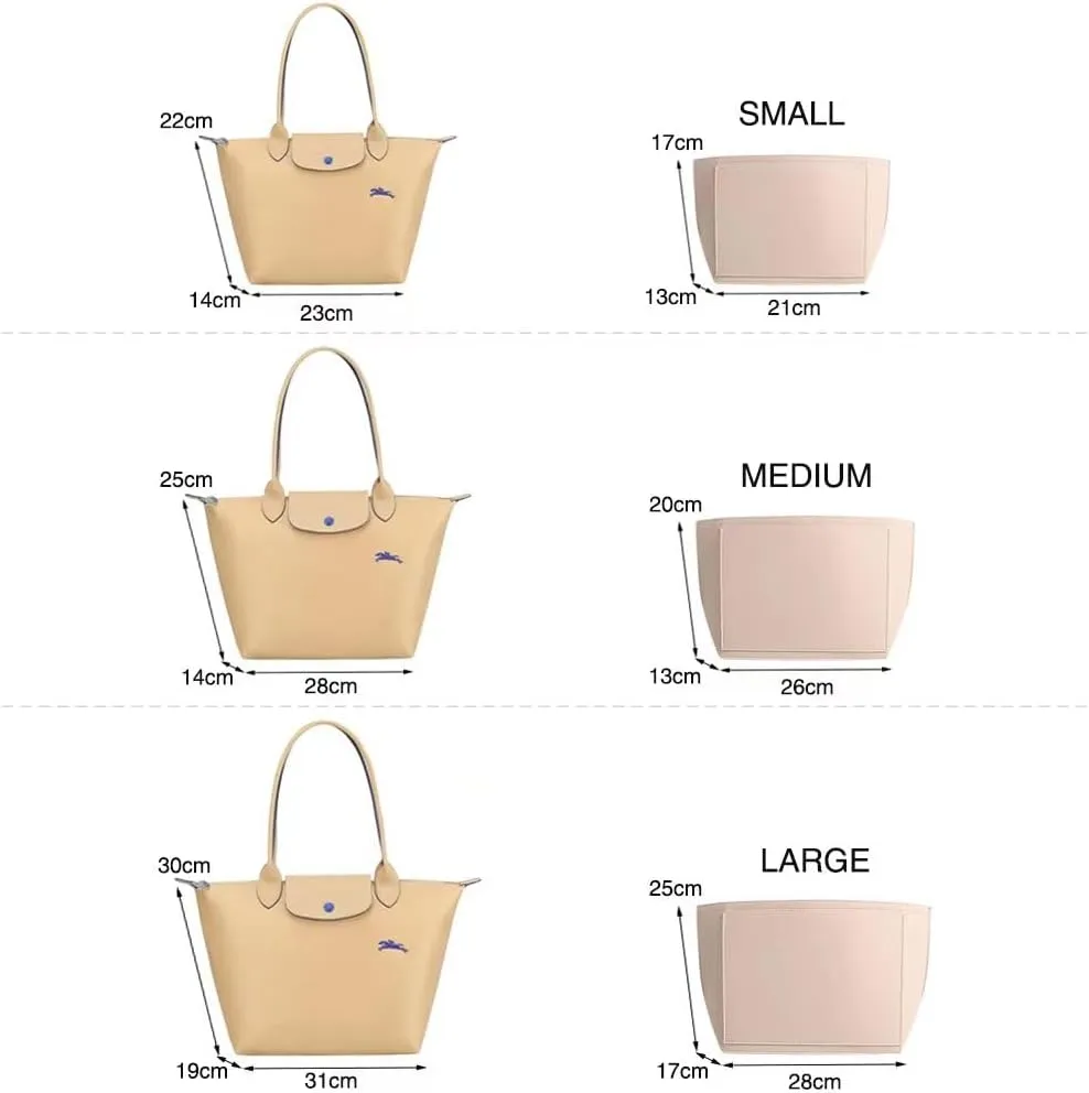 SMART DK Purse Organizer Insert for Longchamp Le Pliage Handbag Insert (Beige (zipper), Large)