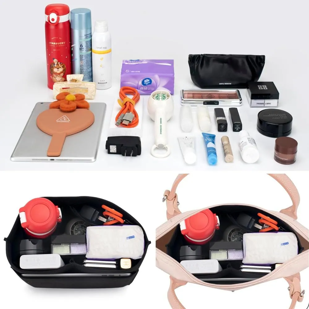 SMART DK Purse Organizer Insert for Longchamp Le Pliage Handbag Insert (DARK BLACK, S/8.26 * 5.11 * 6.69in)
