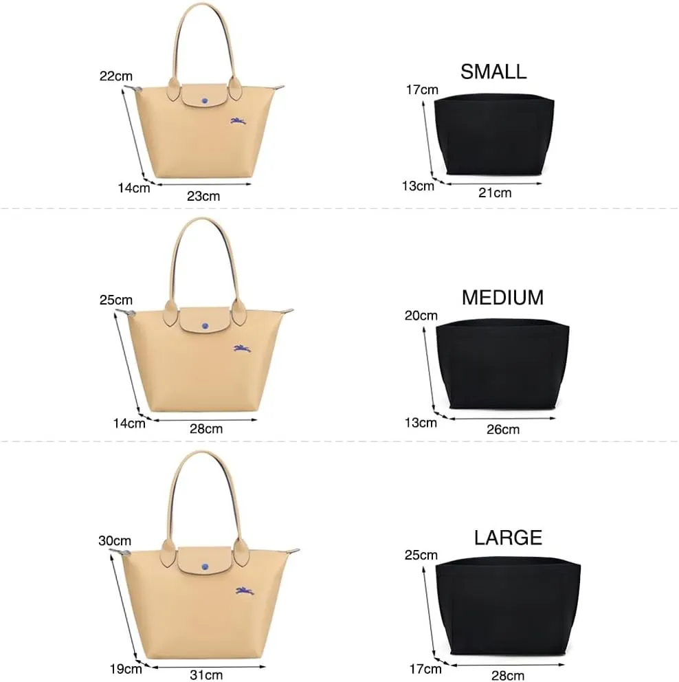SMART DK Purse Organizer Insert for Longchamp Le Pliage Handbag Insert (DARK BLACK, S/8.26 * 5.11 * 6.69in)