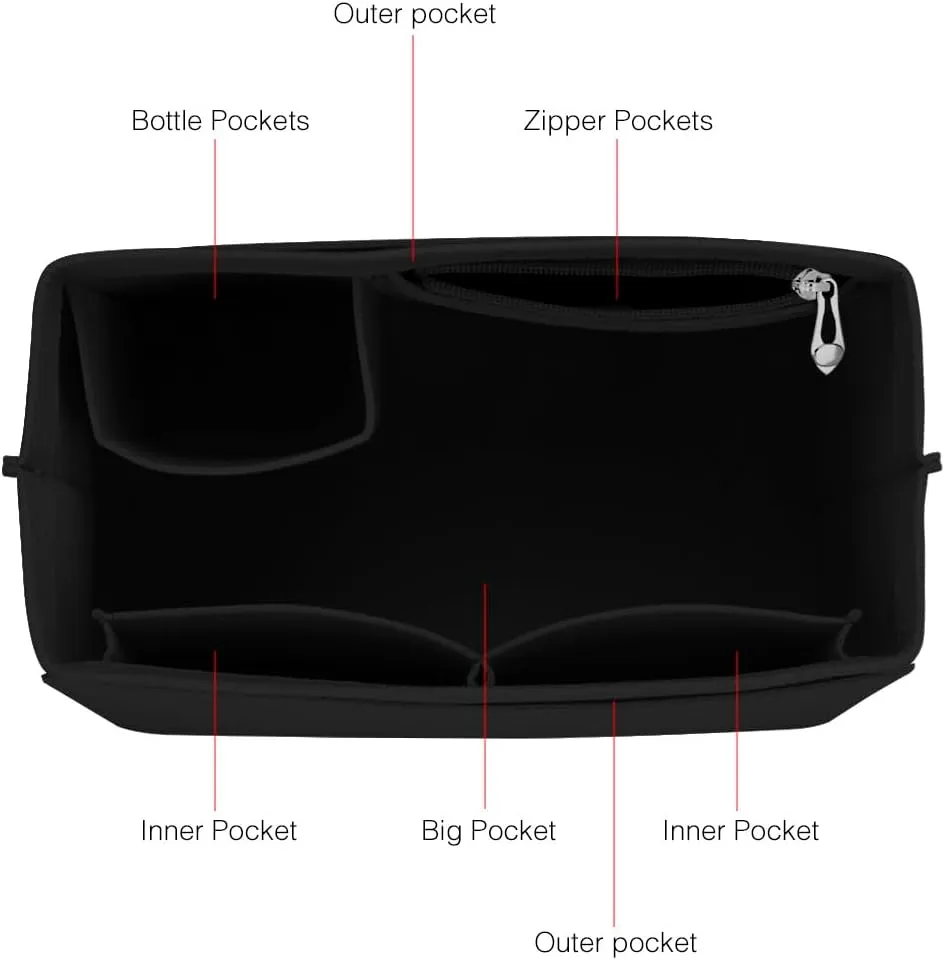 SMART DK Purse Organizer Insert for Longchamp Le Pliage Handbag Insert (DARK BLACK, S/8.26 * 5.11 * 6.69in)