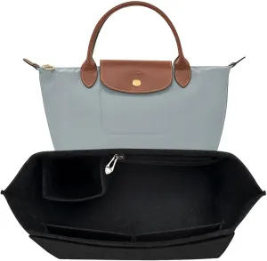 SMART DK Purse Organizer Insert for Longchamp Le Pliage Handbag Insert (DARK BLACK, S/8.26 * 5.11 * 6.69in)