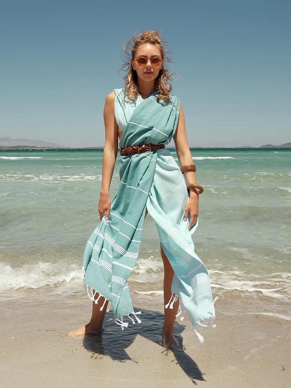 SMYRNA TURKISH COTTON Classical Series Original Turkish Beach Towel | Prewashed, 37 x 71 Inches | Peshtemal and Turkish Bath Towel for SPA, Beach, Pool, Gym and Bathroom