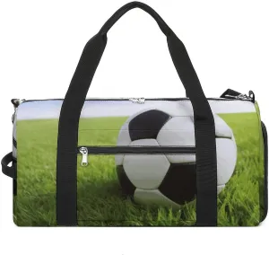 Soccer Ball On Grassy Barrel Gym Bags for Men And Women, Duffle Bag for Travel Sports Bag Camping Weekend Carry on Overnight Duffel Bag with Shoulder Strap