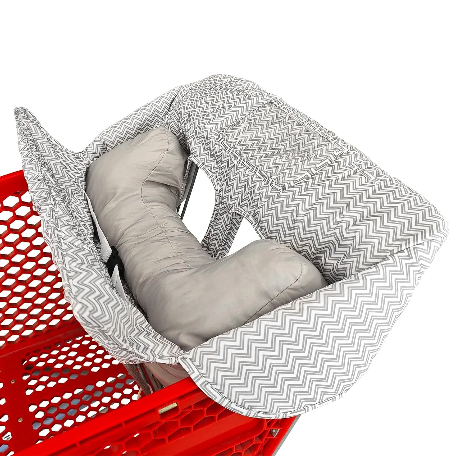 Soft Pillow Attached 2-in-1 Shopping Cart and High Chair Cover for Baby, Cotton Padded Cart Cover, Fold'n Roll Style, Portable with Carry Bag (Gray Chevron)
