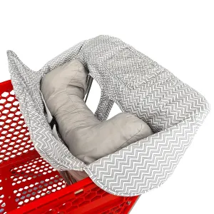 Soft Pillow Attached 2-in-1 Shopping Cart and High Chair Cover for Baby, Cotton Padded Cart Cover, Fold'n Roll Style, Portable with Carry Bag (Gray Chevron)