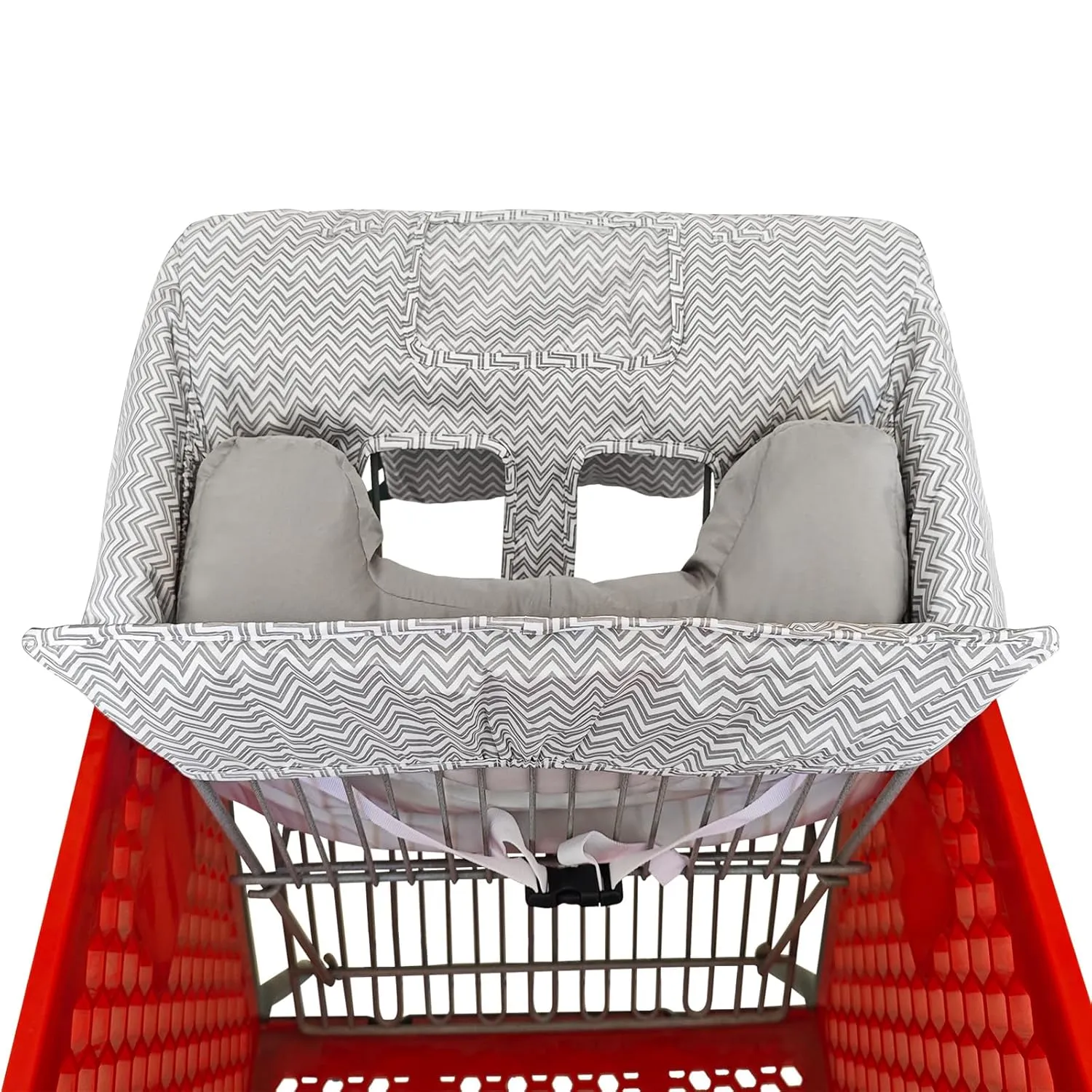 Soft Pillow Attached 2-in-1 Shopping Cart and High Chair Cover for Baby, Cotton Padded Cart Cover, Fold'n Roll Style, Portable with Carry Bag (Gray Chevron)