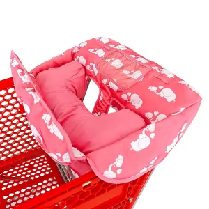 Soft Pillow Attached 2-in-1 Shopping Cart and High Chair Cover for Baby, Cotton Padded Cart Cover, Fold'n Roll Style, Portable with Carry Bag (Pink Elephant)