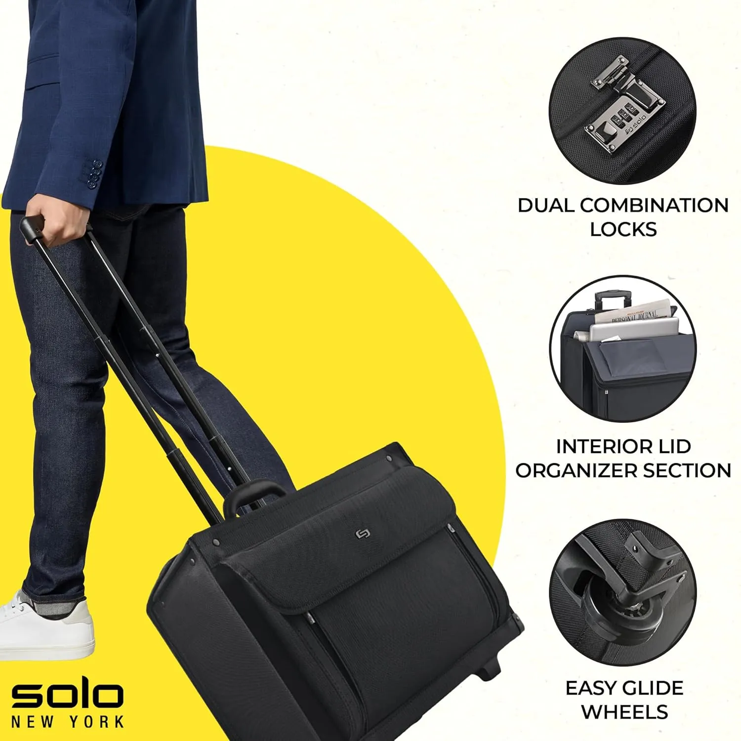 Solo New York Rolling Catalog Case with Wheels - Roller Laptop Bag, Wheeled Briefcase for Women & Men, Carry On Size for Travel, Litigation Bag for Lawyers, Fits 17.3" Computer - Classic, Black