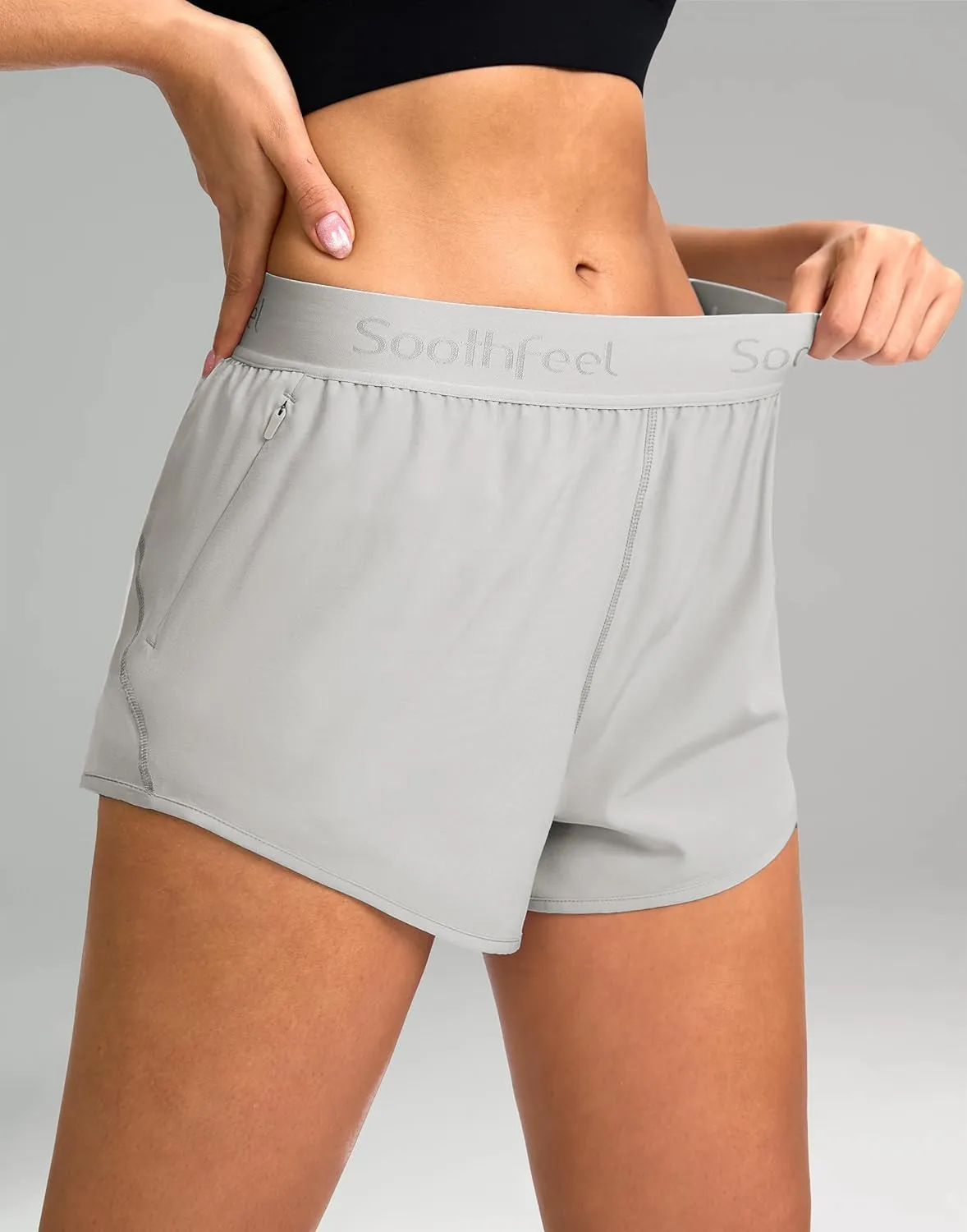 Soothfeel Women's Running Athletic Shorts with Zipper Pocket 3" Quick Dry Gym Workout Shorts for Women with Liner