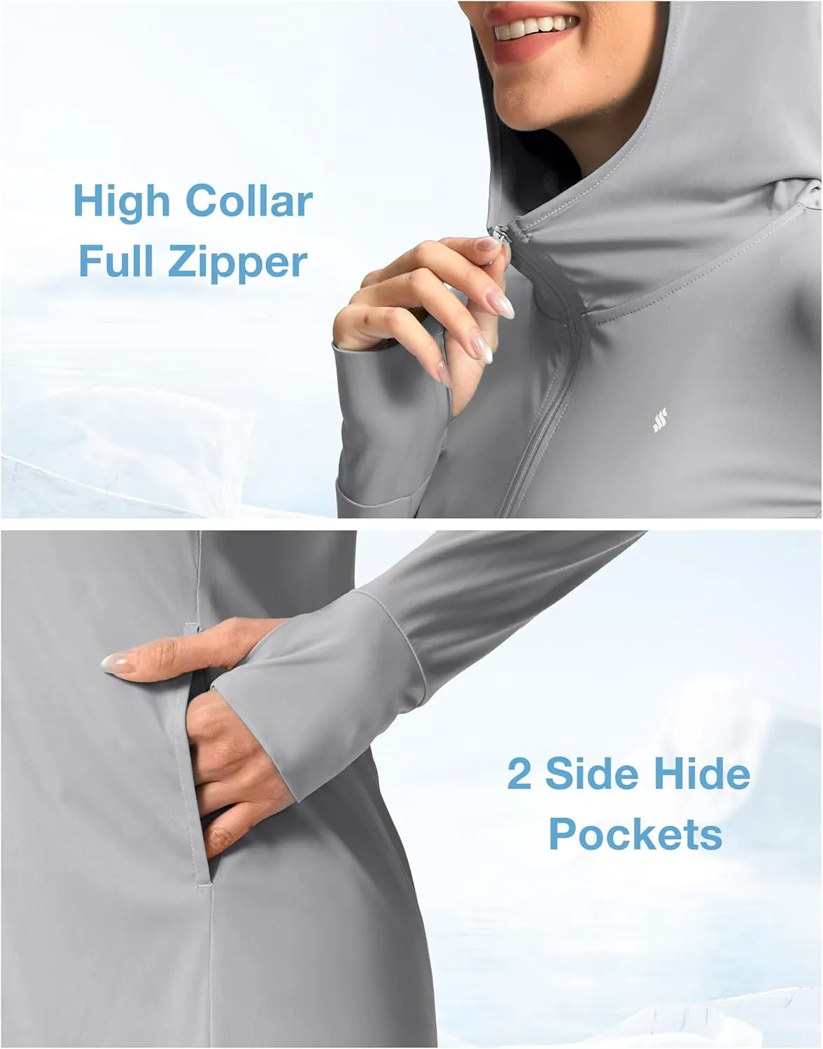 Soothfeel Women's UPF 50  Swim Cover Up Sun Protection Hoodie SPF Lightweight Jacket Long Sleeve Beach Cover Ups for Women