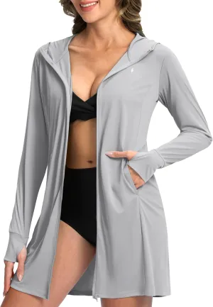 Soothfeel Women's UPF 50  Swim Cover Up Sun Protection Hoodie SPF Lightweight Jacket Long Sleeve Beach Cover Ups for Women