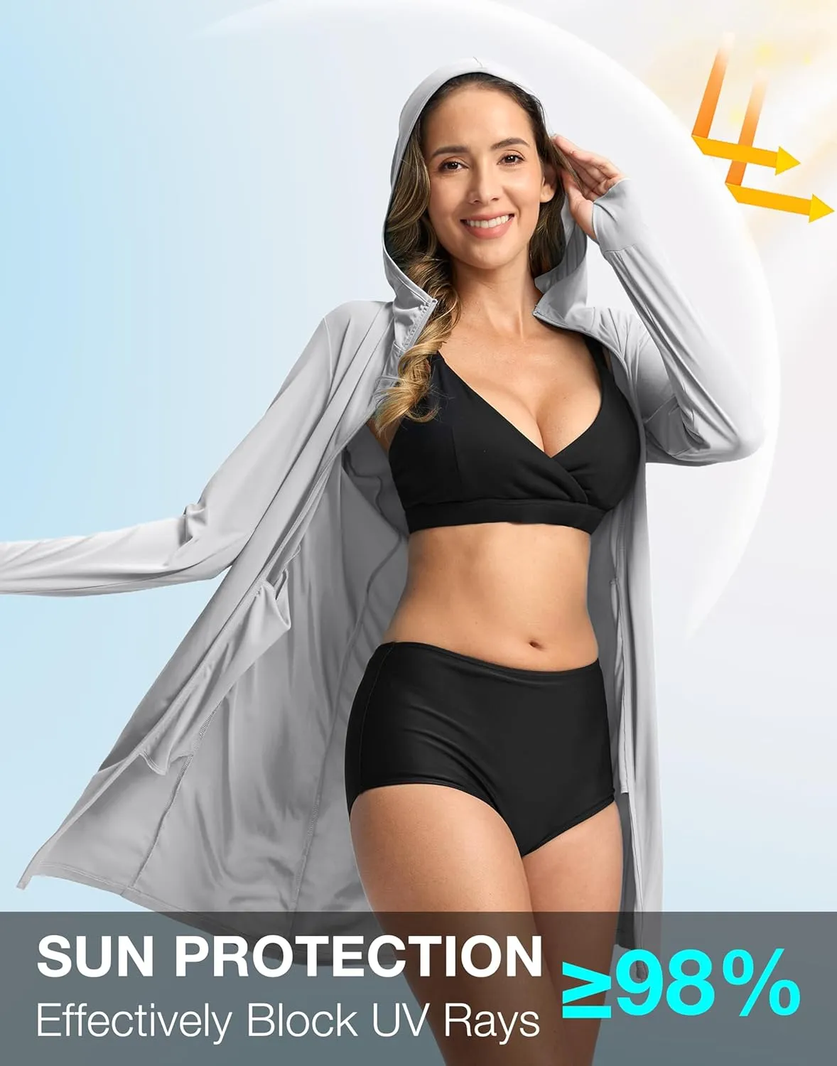 Soothfeel Women's UPF 50  Swim Cover Up Sun Protection Hoodie SPF Lightweight Jacket Long Sleeve Beach Cover Ups for Women