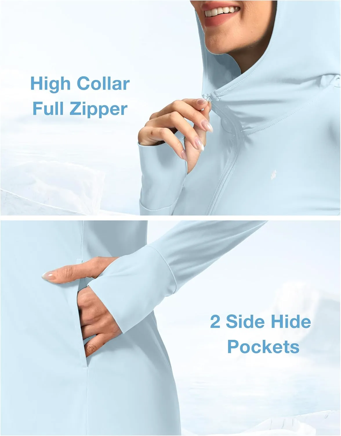 Soothfeel Women's UPF 50  Swim Cover Up Sun Protection Hoodie SPF Lightweight Jacket Long Sleeve Beach Cover Ups for Women