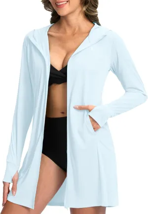 Soothfeel Women's UPF 50  Swim Cover Up Sun Protection Hoodie SPF Lightweight Jacket Long Sleeve Beach Cover Ups for Women