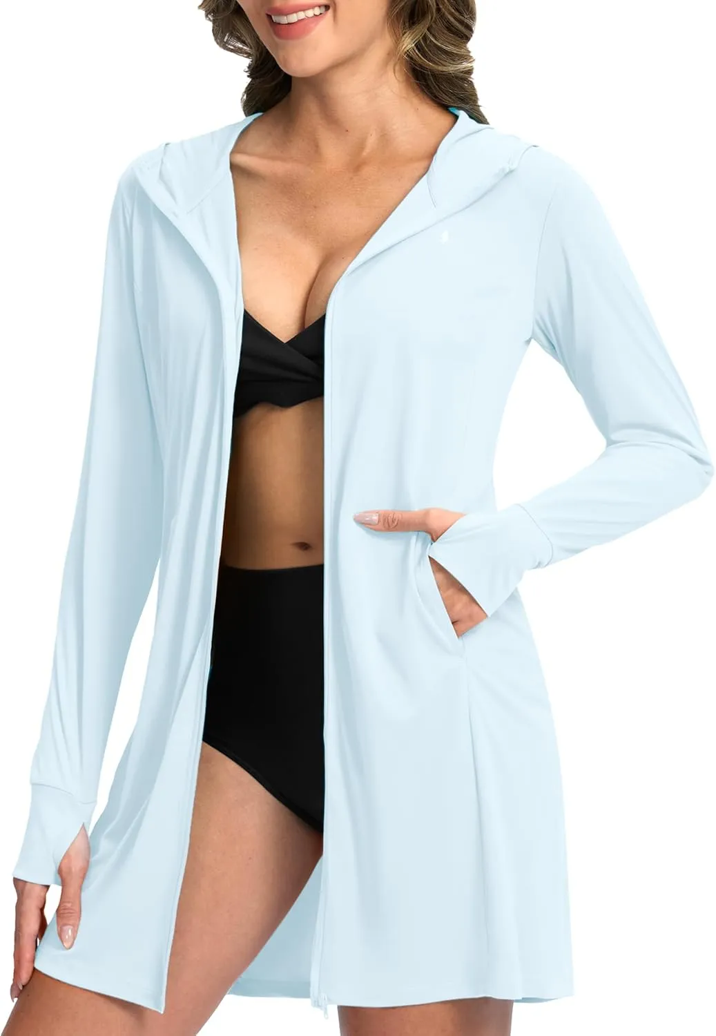 Soothfeel Women's UPF 50  Swim Cover Up Sun Protection Hoodie SPF Lightweight Jacket Long Sleeve Beach Cover Ups for Women