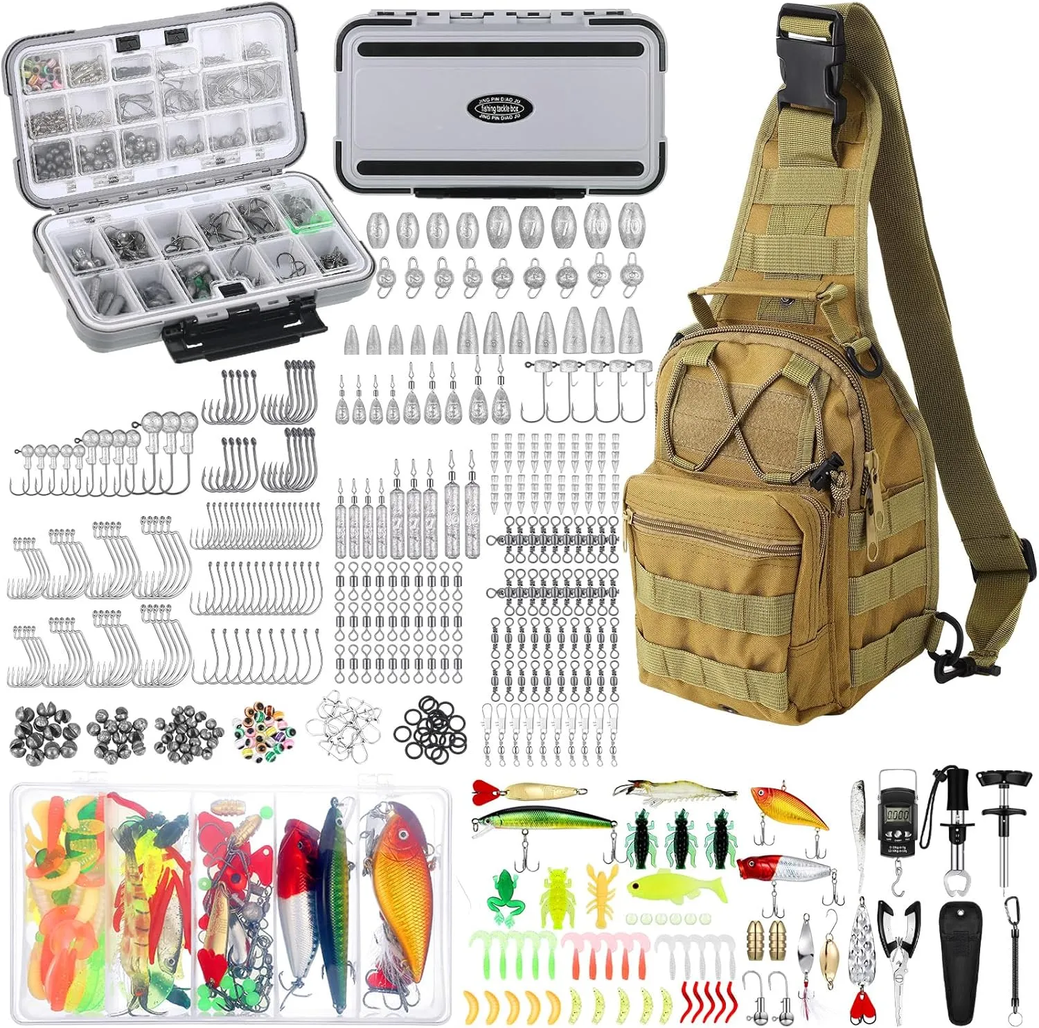 Sosation 482 Pcs Fishing Gear Equipment Kit, Backpack and Tackle Box with Tackle Included, Lures, Hooks, Sinkers Tools Accessories Kit Fishing Gifts for Men