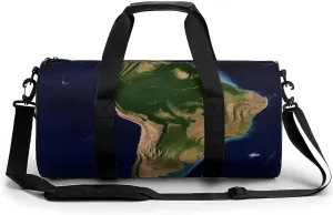 South America Satellite Image Sport Gym Duffle Travel Bag for Women Men Overnight Weekender Bag with Shoe Compartment,Wet Pocket