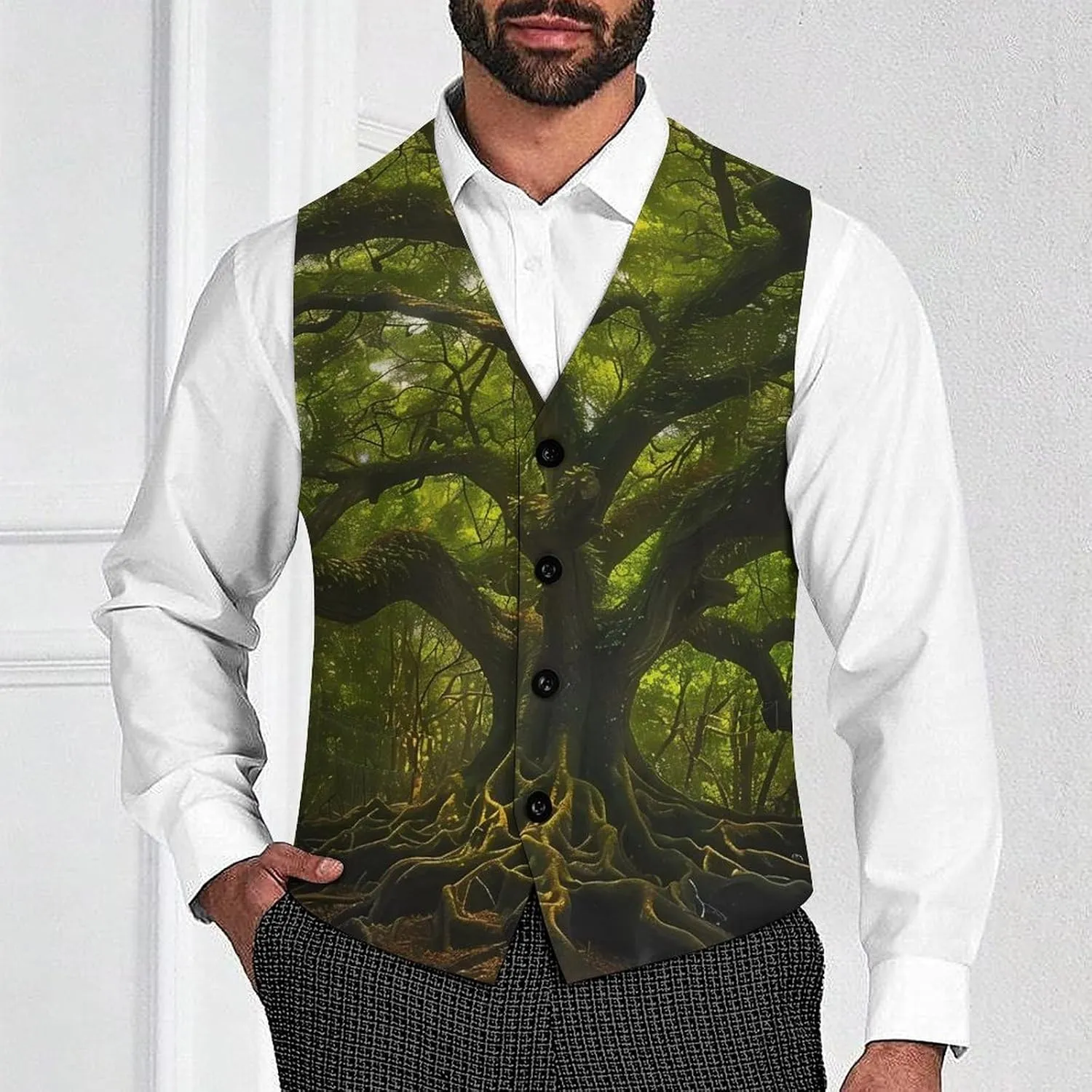 South Carolina Angel Oak Tree Men's Suit Vest Slim Fit Business Dress Party Pattern Waistcoat Vest Top