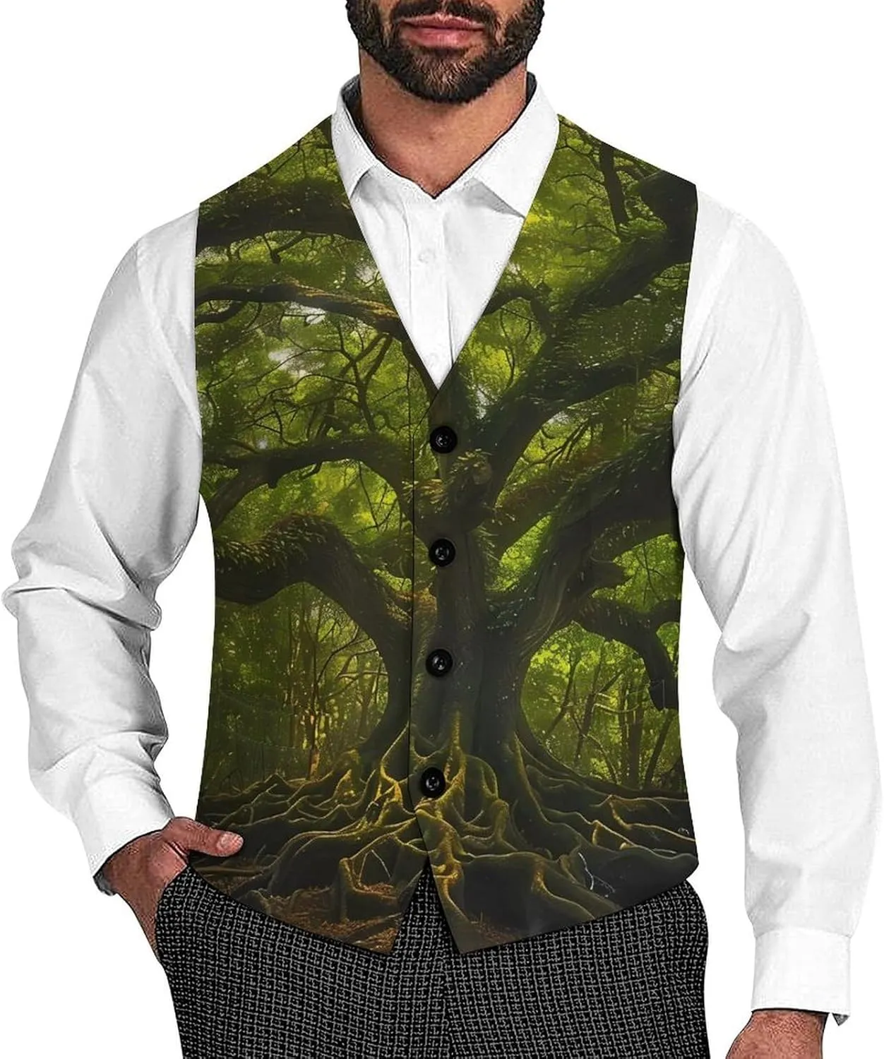 South Carolina Angel Oak Tree Men's Suit Vest Slim Fit Business Dress Party Pattern Waistcoat Vest Top