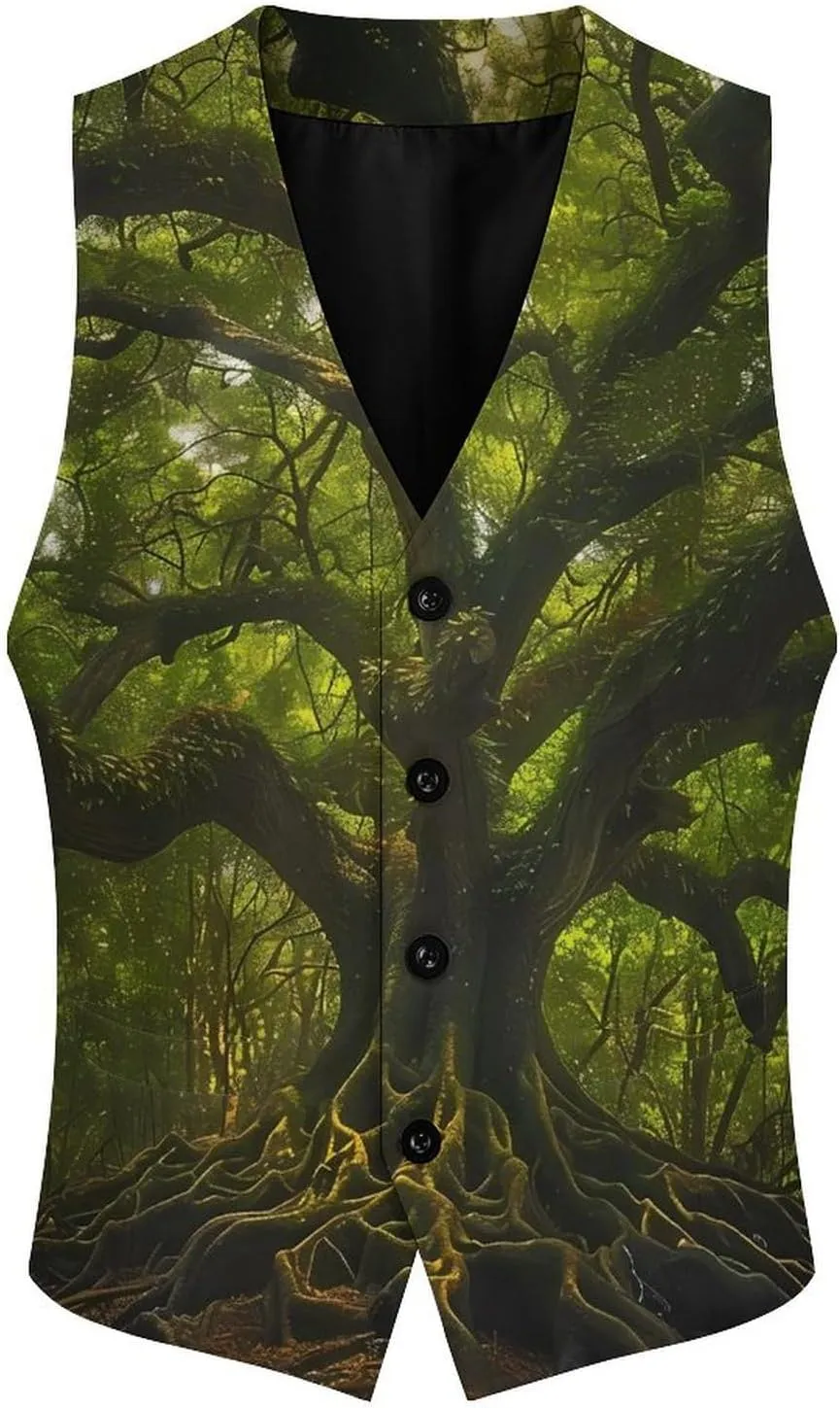 South Carolina Angel Oak Tree Men's Suit Vest Slim Fit Business Dress Party Pattern Waistcoat Vest Top
