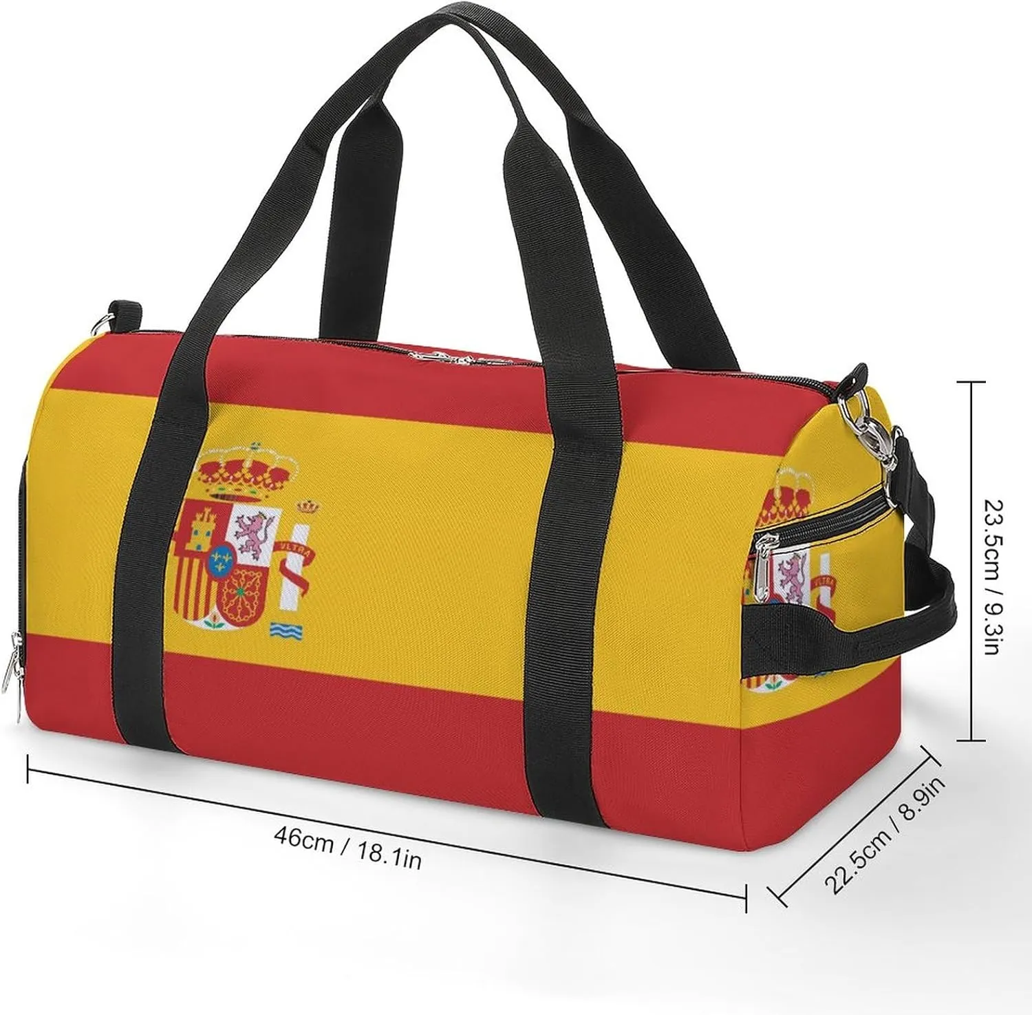 Spain Flag Print Sports Tote Gym Bag for Women Men, Overnight Bag with Shoe Compartment Water Resistant