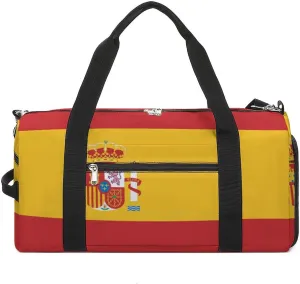 Spain Flag Print Sports Tote Gym Bag for Women Men, Overnight Bag with Shoe Compartment Water Resistant