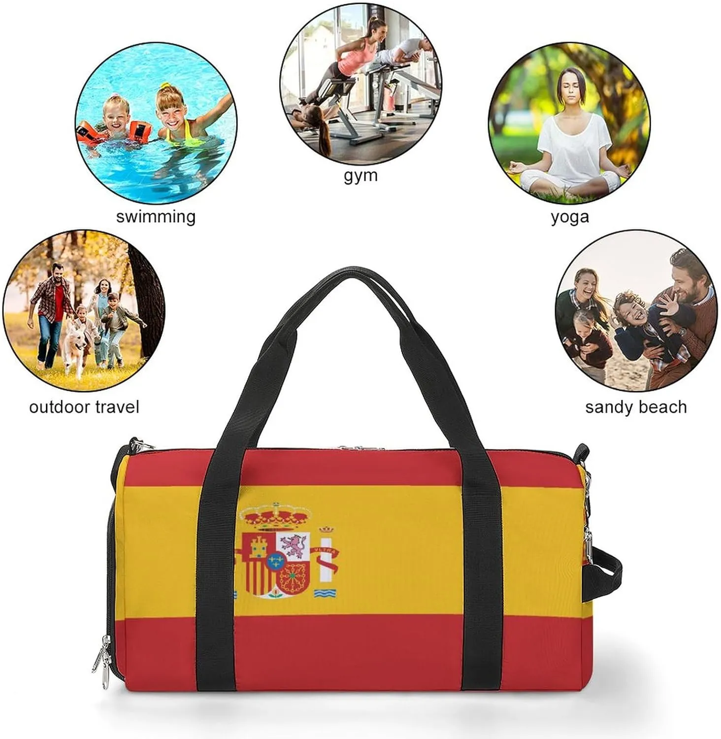 Spain Flag Print Sports Tote Gym Bag for Women Men, Overnight Bag with Shoe Compartment Water Resistant