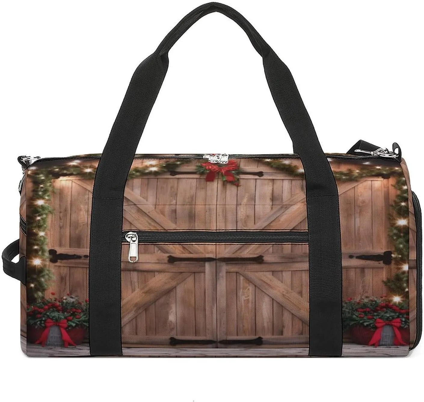 Sport Gym Bag for Women Men with Shoes Compartment And Wet Pocket,Christmas Barn Door Travel Duffel Bag for Travel, Sports, Fitness, Workout