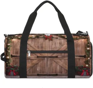 Sport Gym Bag for Women Men with Shoes Compartment And Wet Pocket,Christmas Barn Door Travel Duffel Bag for Travel, Sports, Fitness, Workout