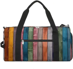 Sport Gym Bag for Women Men with Shoes Compartment And Wet Pocket,Colorful Wooden Board Travel Duffel Bag for Travel, Sports, Fitness, Workout