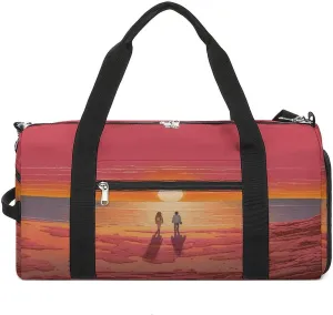 Sport Gym Bag for Women Men with Shoes Compartment And Wet Pocket,Couple Watching Sunrise Travel Duffel Bag for Travel, Sports, Fitness, Workout