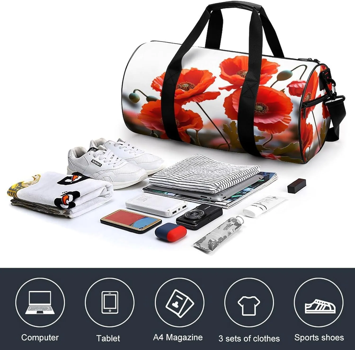 Sport Gym Bag for Women Men,Owl Cylindrical Travel Duffel Bag with Adjustable Straps for Travel, Sports, Workout