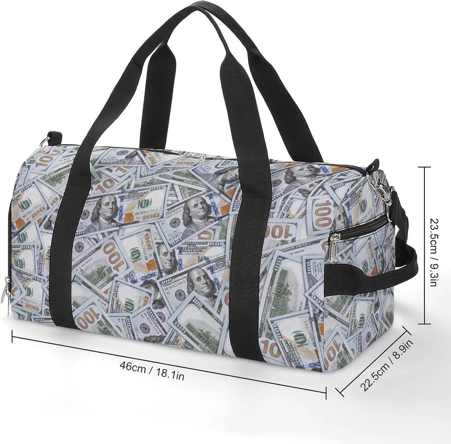 Sport Gym Duffel with Shoe Compartment Wet Pocket, Dollar-bills-texture Shoulder Travel Bag for Women Men, style