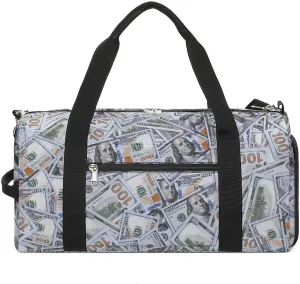 Sport Gym Duffel with Shoe Compartment Wet Pocket, Dollar-bills-texture Shoulder Travel Bag for Women Men, style