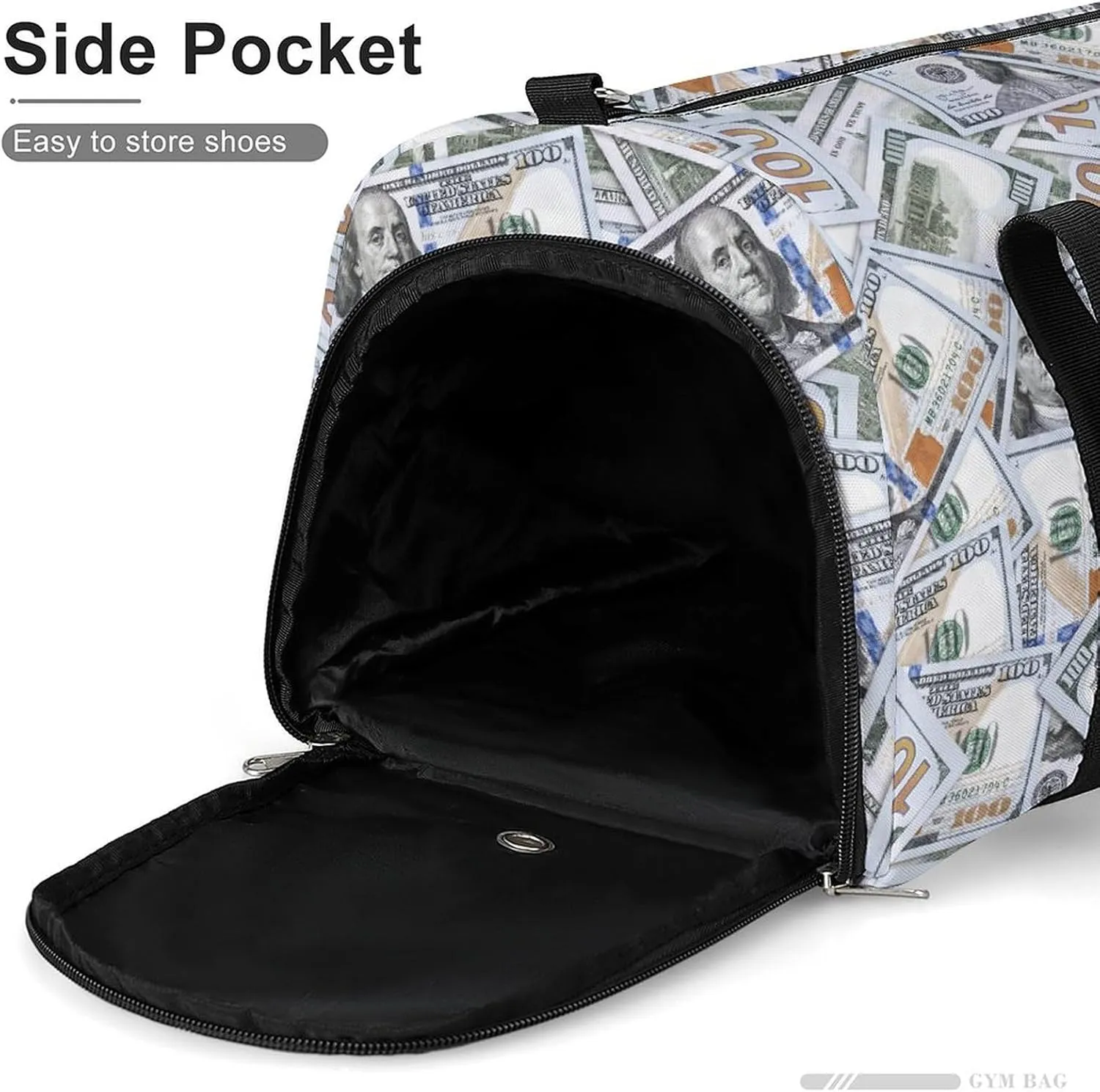Sport Gym Duffel with Shoe Compartment Wet Pocket, Dollar-bills-texture Shoulder Travel Bag for Women Men, style