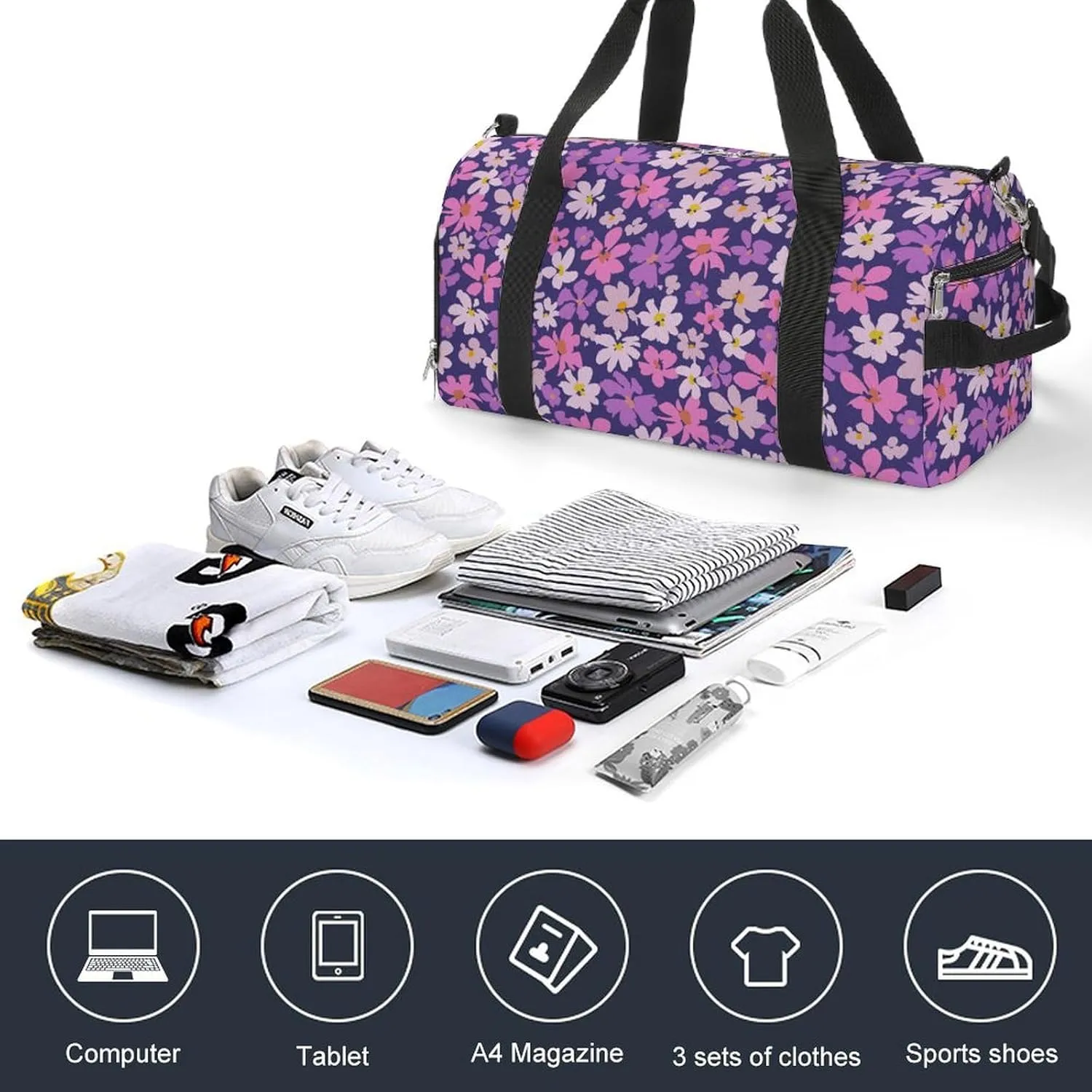 Sport Gym Duffel with Shoe Compartment Wet Pocket, Modern-floral-pattern Shoulder Travel Bag for Women Men, style-1