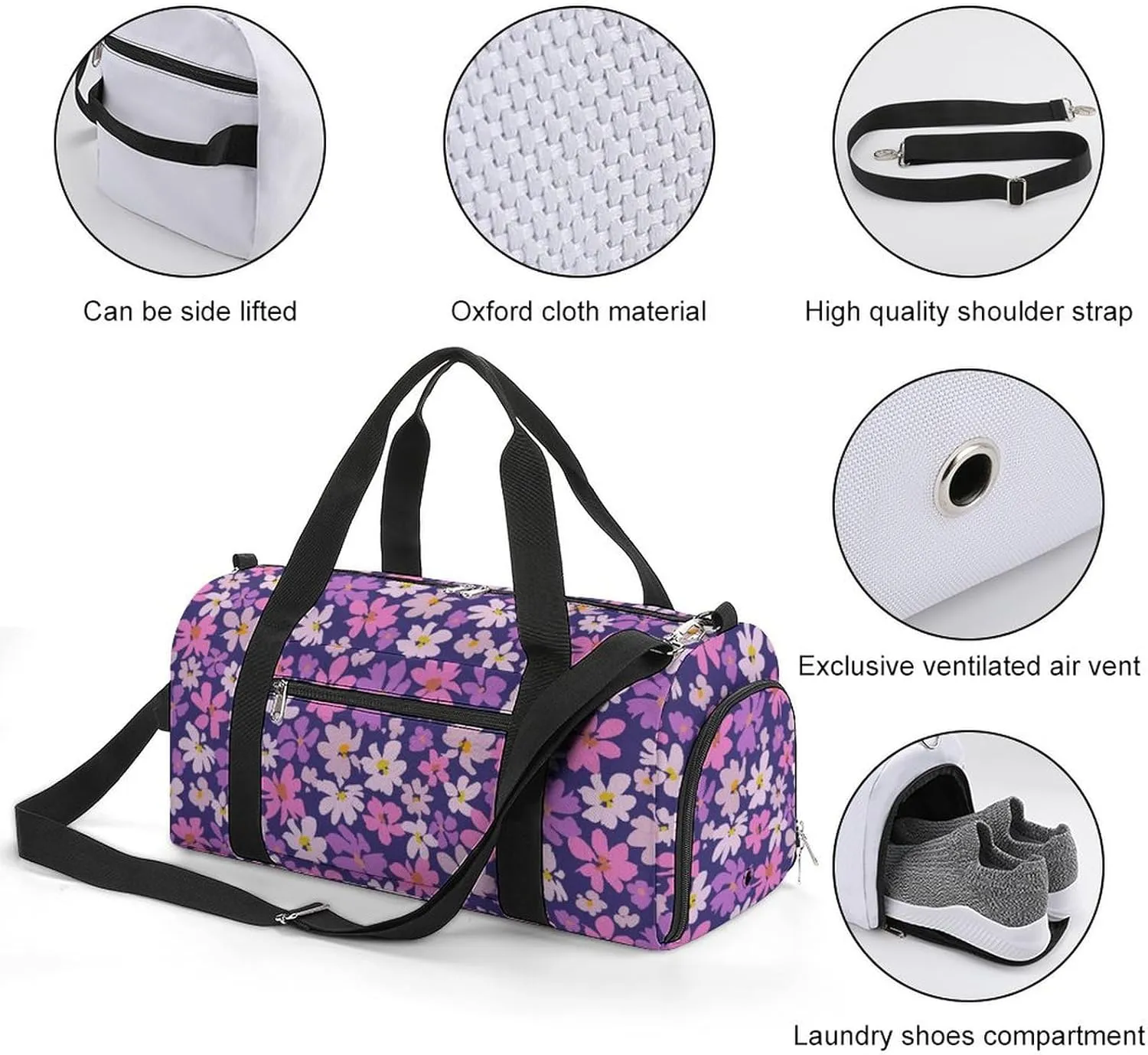 Sport Gym Duffel with Shoe Compartment Wet Pocket, Modern-floral-pattern Shoulder Travel Bag for Women Men, style-1