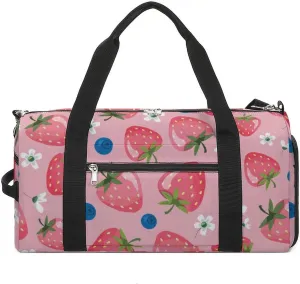 Sport Gym Duffel with Shoe Compartment Wet Pocket, Strawberry-summer-pattern Shoulder Travel Bag for Women Men