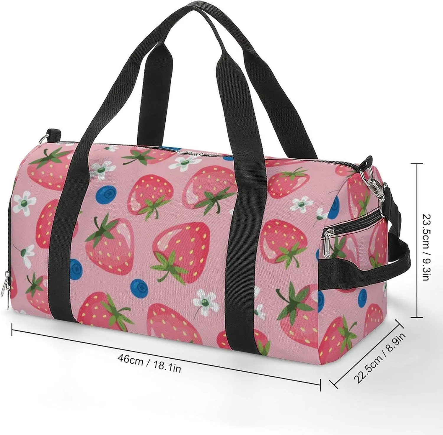 Sport Gym Duffel with Shoe Compartment Wet Pocket, Strawberry-summer-pattern Shoulder Travel Bag for Women Men