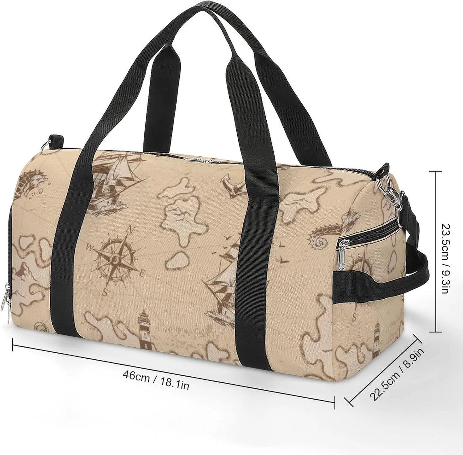 Sport Gym Duffel with Shoe Compartment Wet Pocket, Vintage-nautical-pattern Shoulder Travel Bag for Women Men, style-3