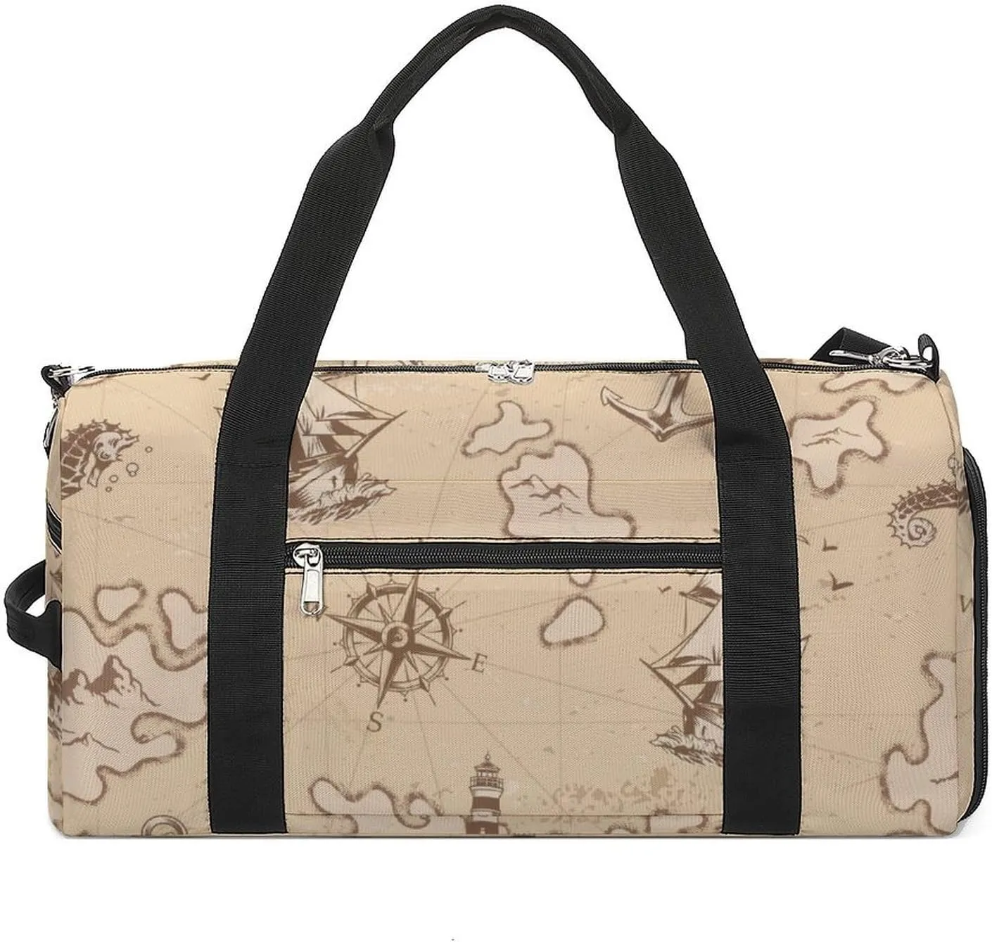 Sport Gym Duffel with Shoe Compartment Wet Pocket, Vintage-nautical-pattern Shoulder Travel Bag for Women Men, style-3