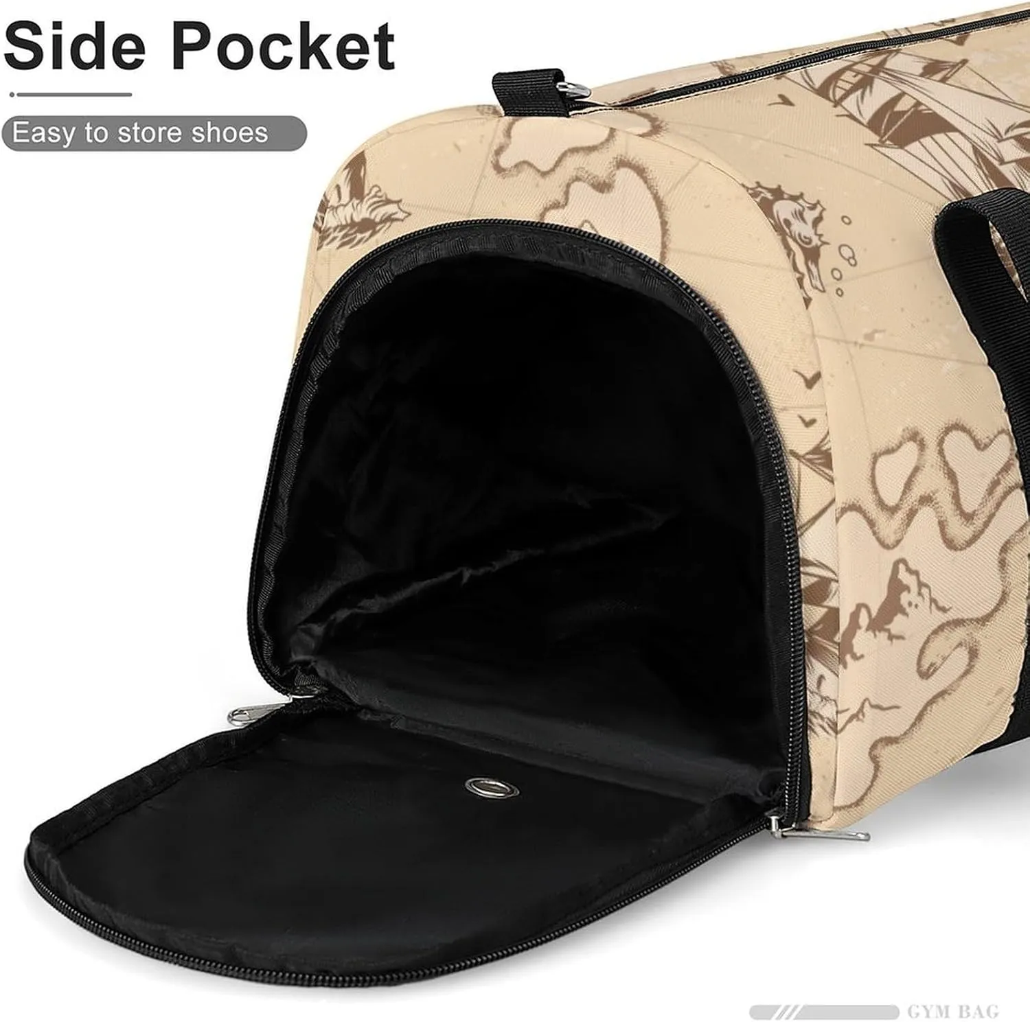 Sport Gym Duffel with Shoe Compartment Wet Pocket, Vintage-nautical-pattern Shoulder Travel Bag for Women Men, style-3