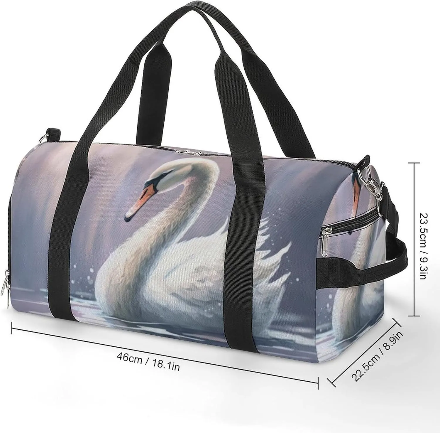 Sport Gym Duffel with Shoe Compartment Wet Pocket, Watercolor Swan-cartoon Style Shoulder Travel Bag for Women Men
