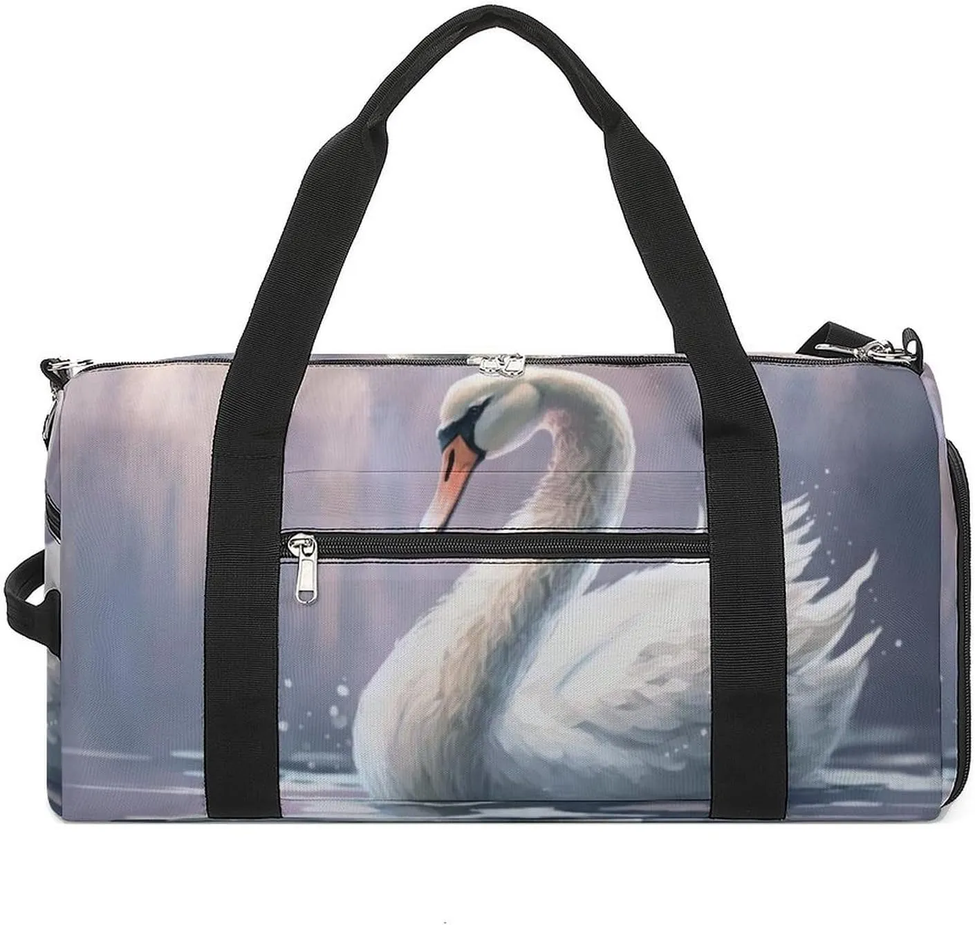 Sport Gym Duffel with Shoe Compartment Wet Pocket, Watercolor Swan-cartoon Style Shoulder Travel Bag for Women Men