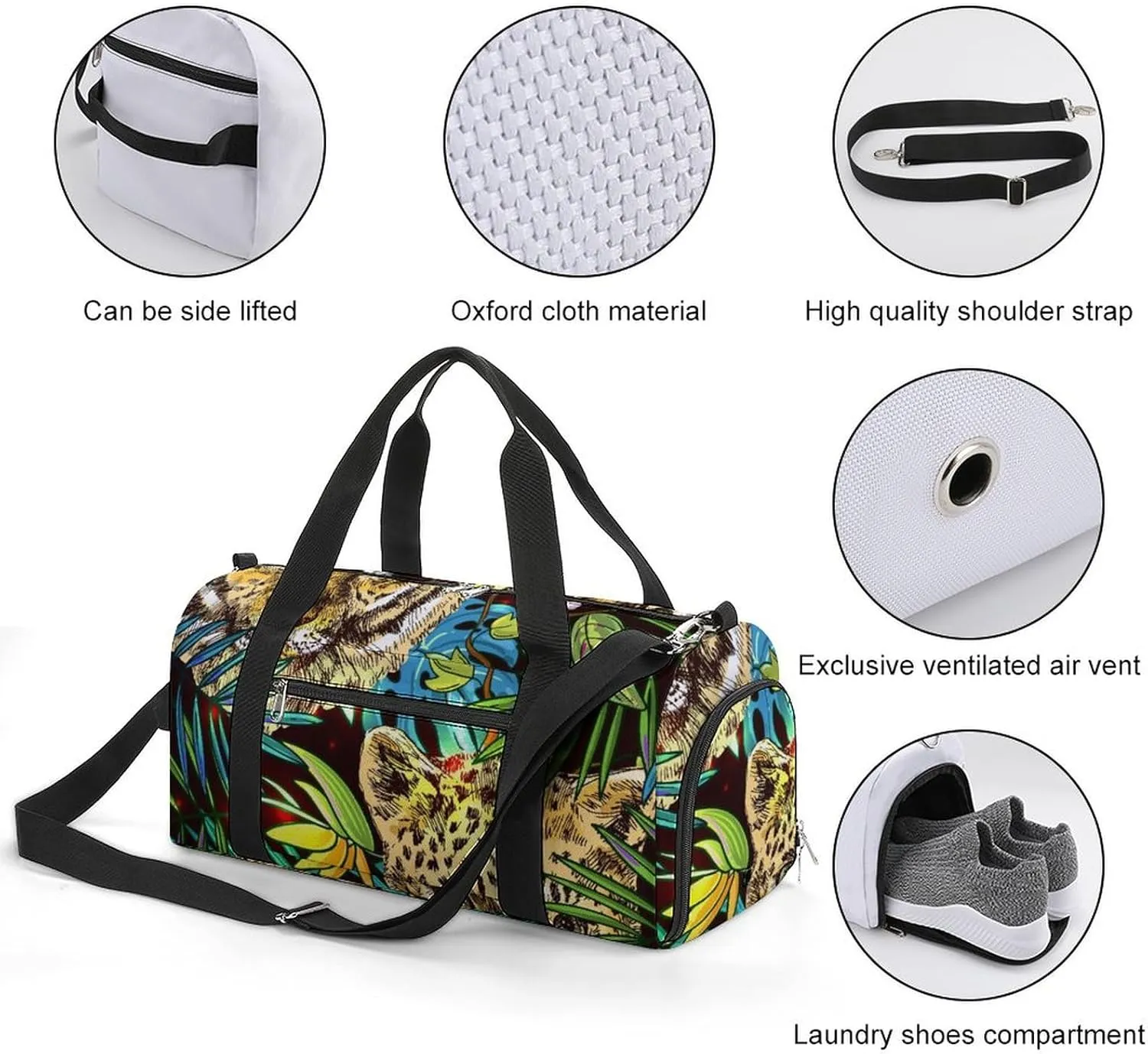 Sport Gym Duffel with Shoe Compartment Wet Pocket, World-tropics-print Shoulder Travel Bag for Women Men